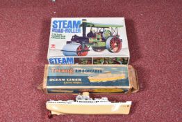 A BOXED BANDAI STEAM ROAD-ROLLER 1/16 SCALE SELF BUILD MODEL, part built but includes instructions