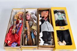FOUR BOXED PELHAM PUPPETS, SL10 Green faced Witch, SM Witch with Broom, SL Prince Charming and SL