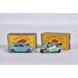 TWO BOXED MATCHBOX SERIES MODEL DIE-CAST VEHICLES, to inlcude a Moko Lesney Volkswagen no. 25, sky