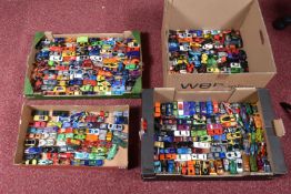 FOUR TRAYS OF UNBOXED AND PLAYWORN HOT WHEELS MODEL VEHICLES, to incldue cars, planes,