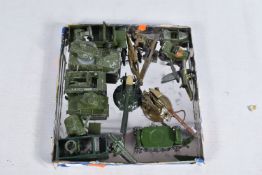 A QUANTITY OF PRE WAR AND EARLY POSTWAR DINKY TOYS AND OTHER MILITARY VEHICLES, all in playworn