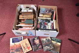 TWO BOXES OF MILITARY INTEREST BOOKS TO INCLUDE WWI AND WWII and later, there are various books