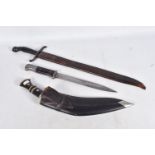THREE TWENTIETH CENTURY BAYONETS / KNIVES, to include a Mauser, Kukri and a machete type knife,