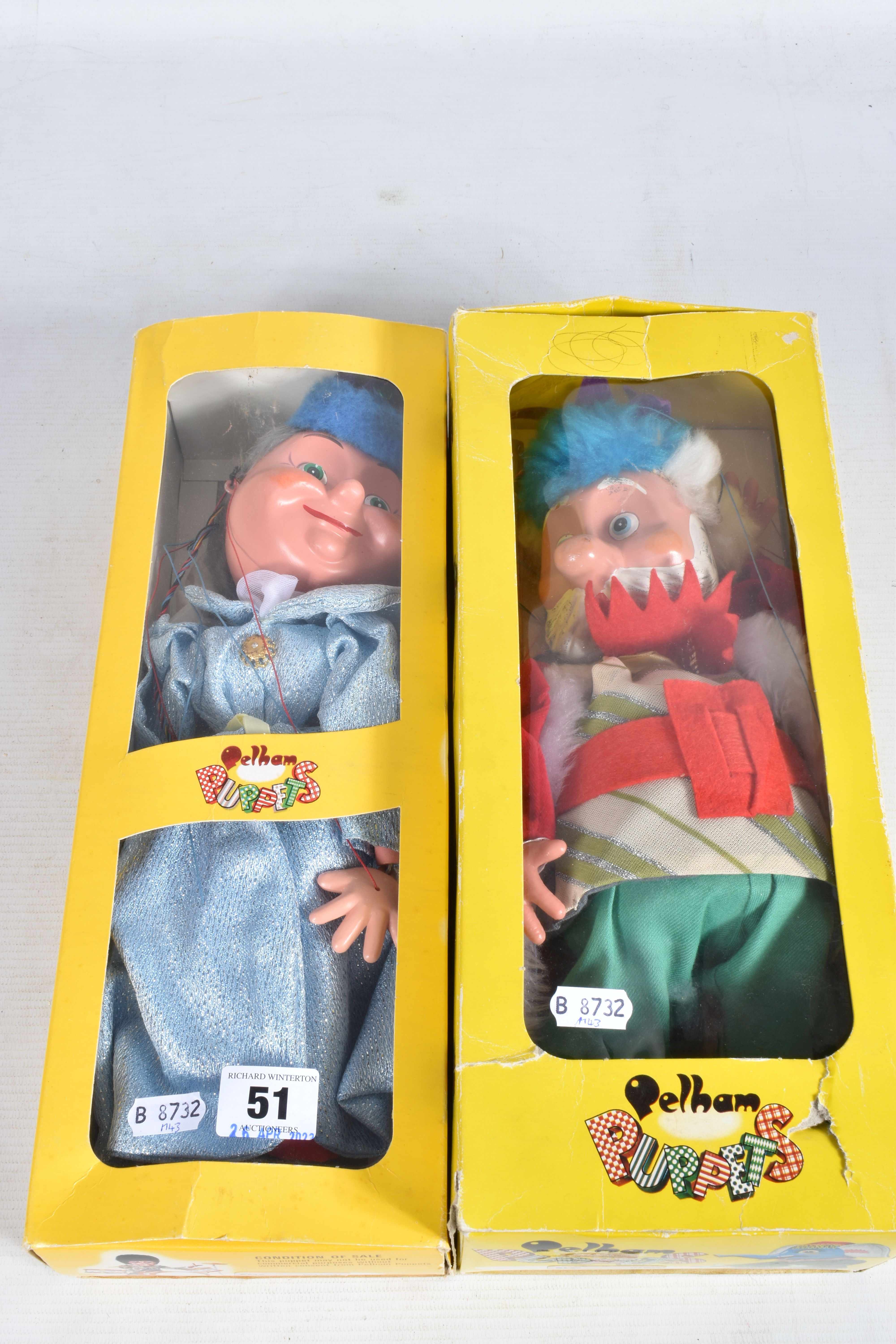 TWO BOXED PELHAM SL63 PUPPETS, Queen and King, versions without label to clothing, both appear