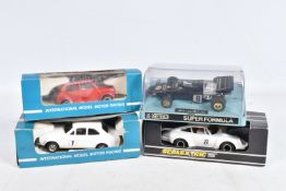 FOUR BOXED SCALEXTRIC SLOT CARS, Ford Escort Mexico Special Build, No.C.052, Mini 1275GT Rally