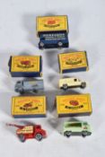 FIVE BOXED LESNEY MATCHBOX SERIES MODEL DIE-CAST VEHICLES, the first a Moko Lesney Daimler Ambulance