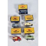 FIVE BOXED LESNEY MATCHBOX SERIES MODEL DIE-CAST VEHICLES, the first a Moko Lesney Daimler Ambulance