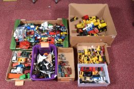A LARGE SELECTION OF PLAYWORN MODEL VEHICLES, to include a Crescent steel car painted in red, number