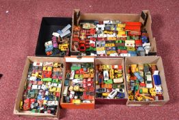 A QUANTITY OF UNBOXED PLAYWORN DIECAST MATCHBOX VEHICLES, presented in six boxes to include