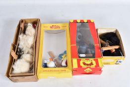 THREE BOXED PELHAM PUPPET POODLES, two white and one black, a boxed Pelham Puppet Cat, Mouse and