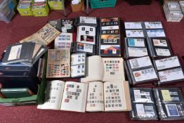 VERY LARGE COLLECTION OF STAMPS IN FOUR BOXES IN NUMEROUS ALBUMS, main value in GB in Davo type