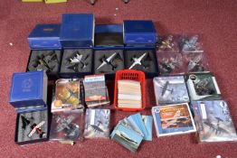 TWO BOXES OF BOXED MODEL AIRCRAFTS, ALONG WITH AVIATION POSTCARDS AND DVDS ETC, to include boxed 1: