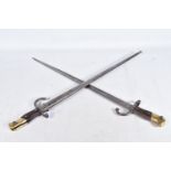 TWO FRENCH NINETEENTH CENTURY CHASSEPOT BAYONETS, the first blade is clearly dated 1876 and the