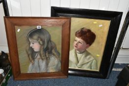 TWO EARLY 20TH CENTURY PORTRAITS, the first depicts a sensitive head and shoulders portrait of a boy