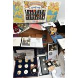 PLASTIC AND CARDBOARD BOXES OF COINS AND COMMEMORATIVES, to include BU and Proof UK year sets,