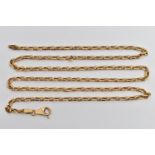 AN ITALIAN YELLOW METAL CHAIN NECKLACE, a faceted belcher link chain, fitted with a spring clasp,