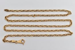 AN ITALIAN YELLOW METAL CHAIN NECKLACE, a faceted belcher link chain, fitted with a spring clasp,