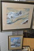 A QUANTITY OF PAINTINGS AND PRINTS ETC, to include alpine watercolours signed E. Zill and K Vogt,