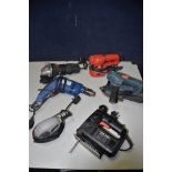 A SELECTION OF POWERTOOLS to include a Draper PT810V drill, Performance pro FMTC115AG angle grinder,