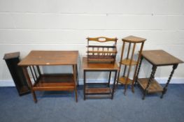 A SELECTION OF OCCASIONAL FURNITURE, to include three occasional tables, a corner plant stand,