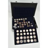 A ALUMINIUM COIN CASE CONTAINING AMUNTS OF SILVER COINAGE TO INCLUDE: 15 X Crown coins most with