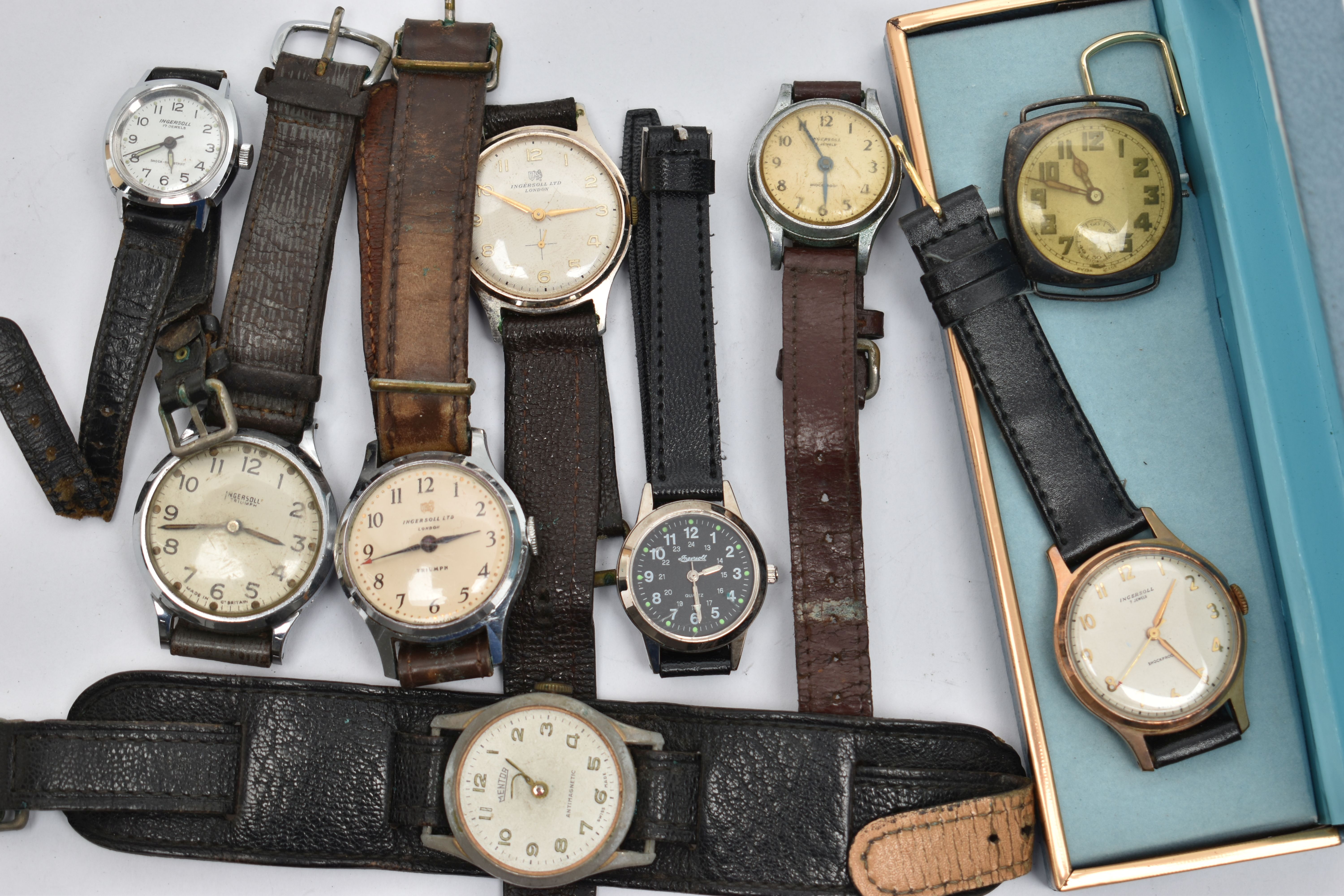 A BOX OF ASSORTED 'INGERSOLL' WATCHES, to include seven 'Ingersoll' wristwatches, a 'Mentor'
