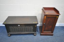 AN EARLY 20TH CENTURY OAK BLANKET CHEST, width 92cm x depth 44cm x height 50cm, along with a