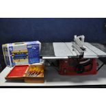 A EINHALL TC-TS2025 TABLE SAW with blade and metal base (PAT pass and working), along with a Nu-tool