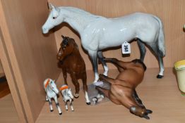 FIVE BESWICK AND ROYAL DOULTON HORSE FIGURES, comprising Beswick Large Racehorse model no 1564 (both