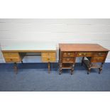 A MID CENTURY GREEN FORMICA TOPPED AND TEAK DESK, possibly by Ekawerk Horn Lippe of Germany, with