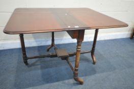 A VICTORIAN WALNUT SUTHERLAND TABLE, the fold down leaves supported on cylindrical gate leg, open