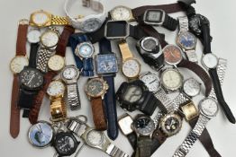 A SMALL BOX OF WATCHES, mainly gents wristwatches, to include Lorus, Accurist, Ice, Casio etc. (