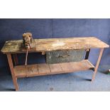 A STEEL FRAMED WORKBENCH with a single draw and Samsonia PERFECT vice No37 model J (some rust)