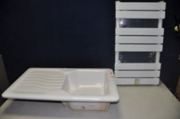 A PORCHER CERAMIC SINK along with a ceramic heated towel rack/radiator (2)