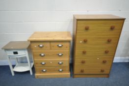 A MODERN PINE TWO OVER THREE CHEST OF DRAWERS, width 76cm x depth x 46cm x height 89cm, along with a