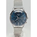 A GENTS STAINLESS STEEL 'HENRY LONDON' WRISTWATCH, round blue dial signed 'Henry London', Arabic