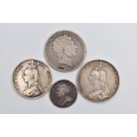 A SMALL SILVER COIN GROUP OF COINS, to include (ANNA) Anne 1709 Shilling, a Worn George III Crown,