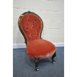 A VICTORIAN SPOONBACK CHAIR, with pink upholstery