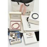 TWO PANDORA BRACELETS AND OTHER ITEMS, to include a boxed pink cord bracelet fitted with a signed '
