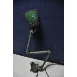 A ANGLE POISE STYLE LAMP (green in colour needs wiring - UNTESTED)
