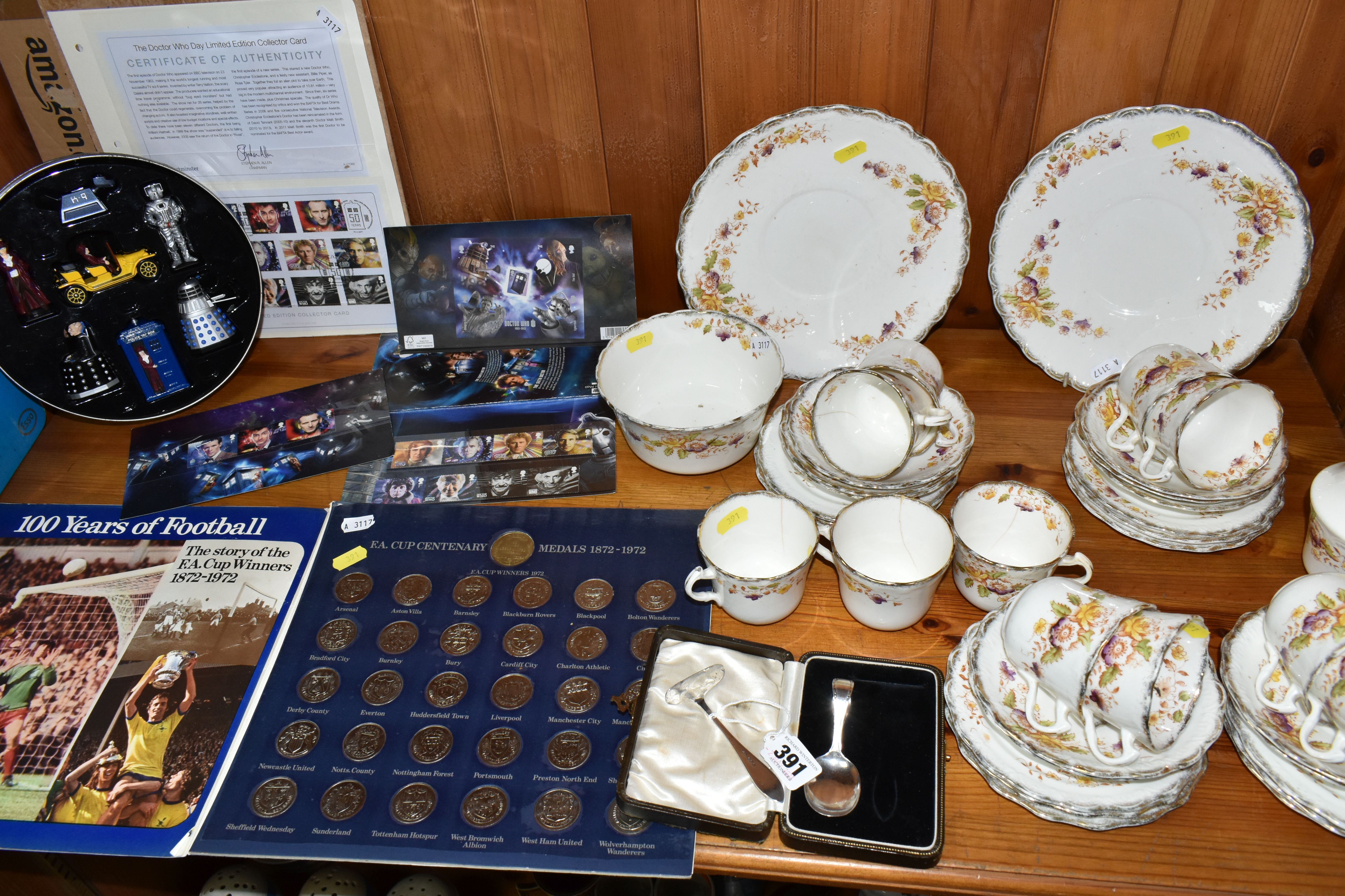 A ROYAL ALBERT 'FLORENCE' PATTERN TEA SET TOGETHER WITH TWO WORLD CUP COIN COLLECTIONS, comprising