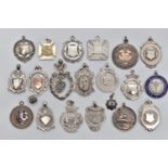 A BAG OF ASSORTED FOB MEDALS AND PENDANTS, to include various silver fob medals, seventeen in
