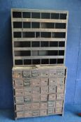 VINTAGE METAL DRAW UNIT/ STORAGE CABINET comprising 36 metal draws, along with an open front metal
