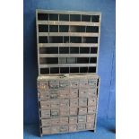 VINTAGE METAL DRAW UNIT/ STORAGE CABINET comprising 36 metal draws, along with an open front metal