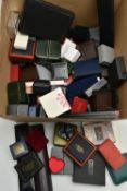 A BOX OF ASSORTED EMPTY JEWELLERY BOXES, to include ring, bracelet, earring and watch boxes (