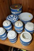 A COLLECTION OF T.G.GREEN & CO. LTD BLUE AND WHITE CORNISH KITCHEN WARE, comprising two sugar