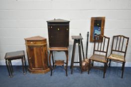 A SELECTION OF OCCASSIONAL FURNITURE, to include a hardwood corner unit, a walnut occasional