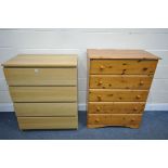 A MODERN PINE CHEST OF FIVE DRAWERS, width 83cm x depth 46cm x height 108cm, and an Ikea Malm