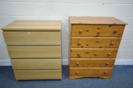 A MODERN PINE CHEST OF FIVE DRAWERS, width 83cm x depth 46cm x height 108cm, and an Ikea Malm