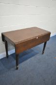 A VICTORIAN MAHOGANY PEMBROKE TABLE, with a single drawer, width 109cm x depth 59cm x height 74cm (